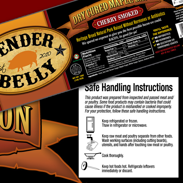 tender_belly_bacon_safe_handling_instructions Tender Belly Bacon Safe Handling Instructions Label Design